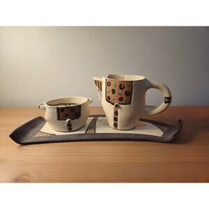 Judith Zieve "Memphis" Abstract Pottery Pitcher, Tray, and condiment Holder